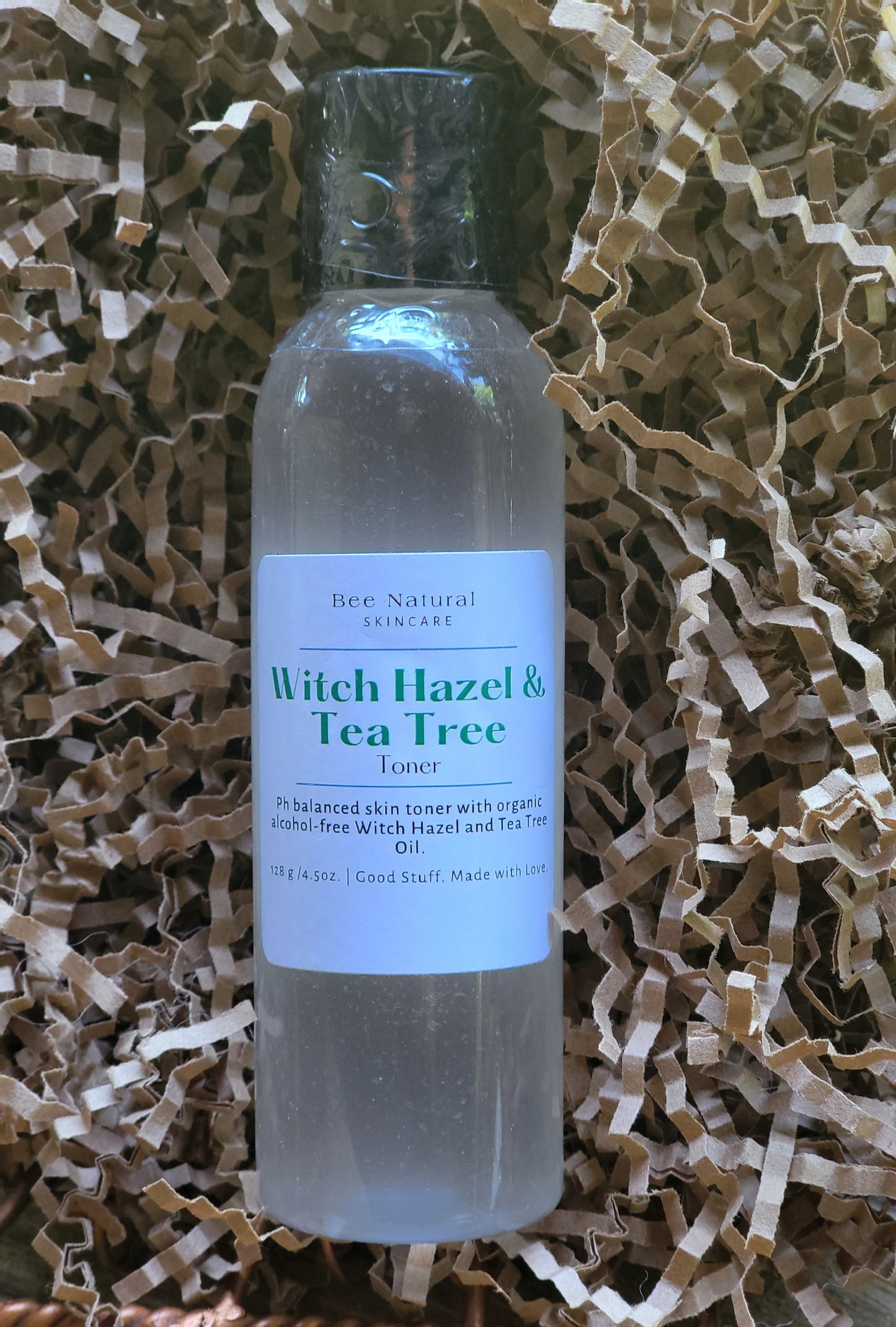 This Ph balanced toner will gently refresh your skin without stripping it of its natural moisture. You can be assured that the organic alcohol-free Witch Hazel and Tea Tree Oil won't irritate sensitive skin or cause excessive dryness. Tea Tree is excellent for inflammation. It will prepare your skin to drink up your post-cleansing moisturizer and any other skin treatments that you may apply. Gently apply with a cotton ball to your face and neck. Follow up with moisturizer or treatment of your choice.